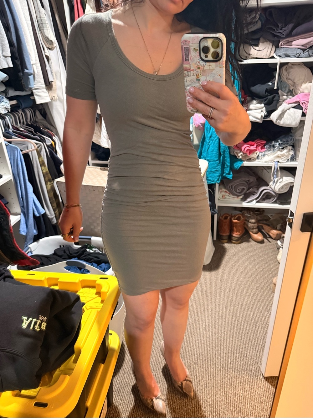 James Perse Olive Green Short Sleeve Bodycon Mini Dress